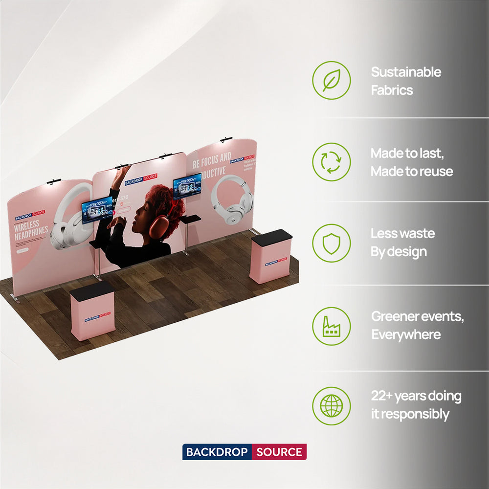 6x3m Booth Kit with Straight Centre Wall & Curved Side Walls