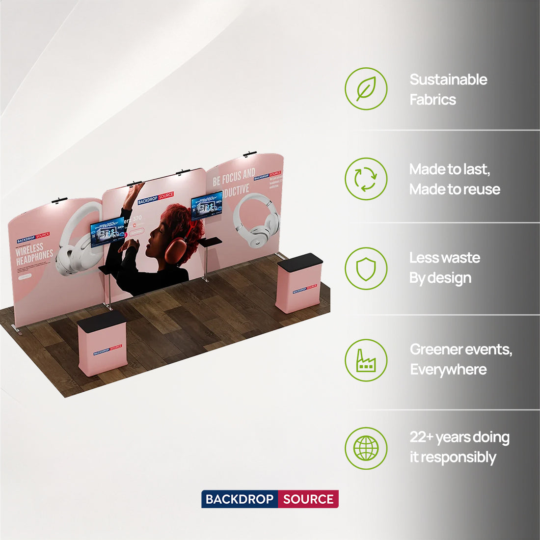 6x3m Booth Kit with Straight Centre Wall & Curved Side Walls
