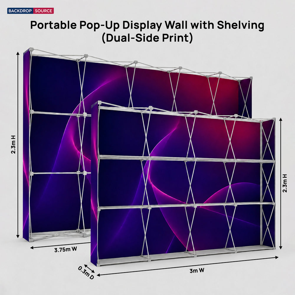 Portable Pop-Up Display Wall with Shelving (Dual-Side Print)
