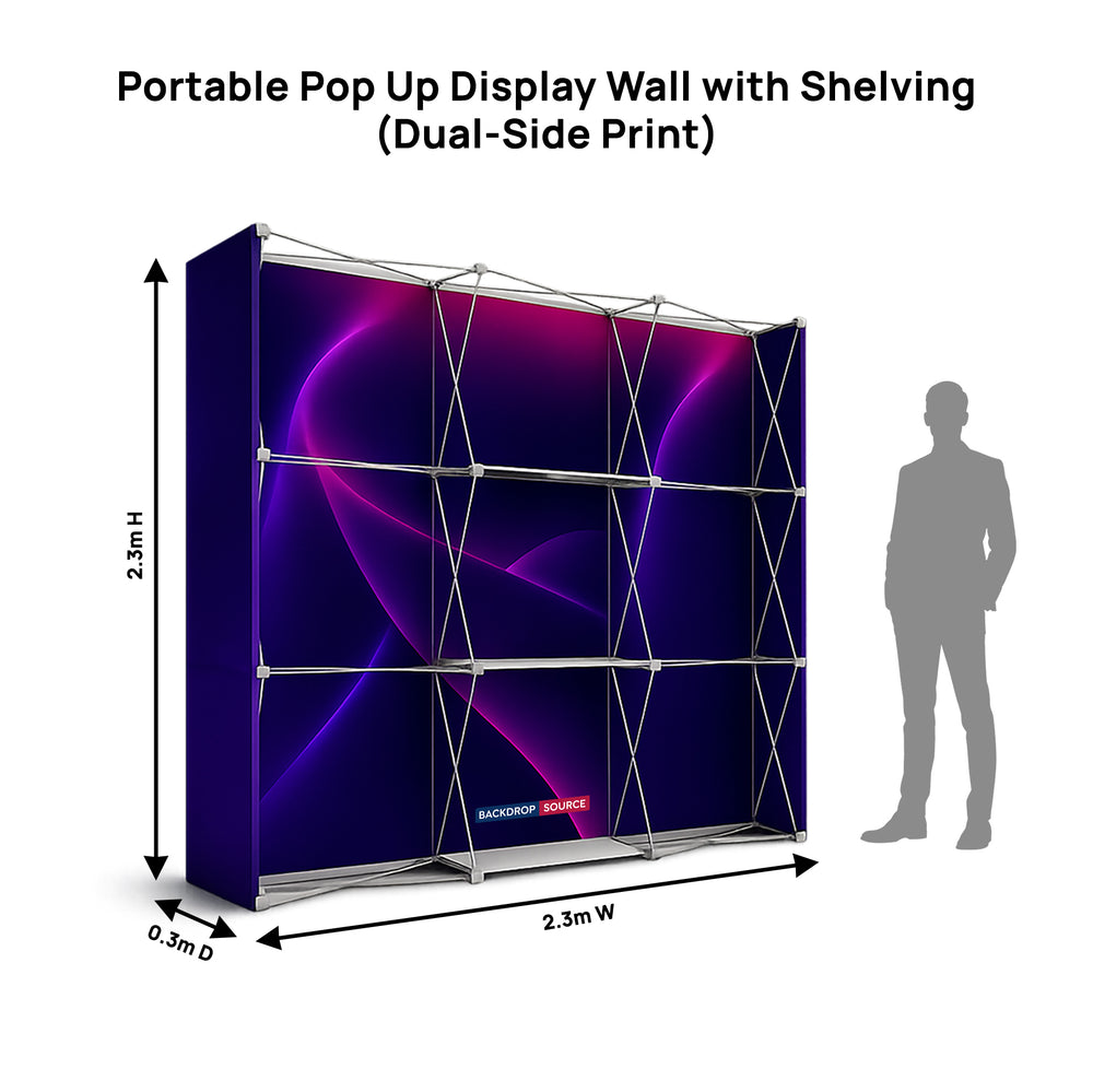 Portable Pop-Up Display Wall with Shelving (Dual-Side Print)
