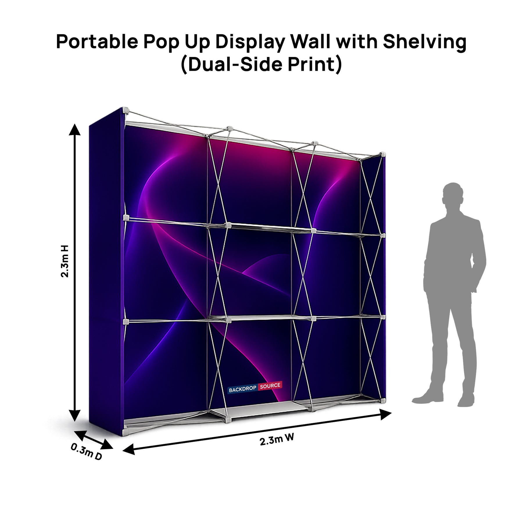 Portable Pop-Up Display Wall with Shelving (Dual-Side Print)