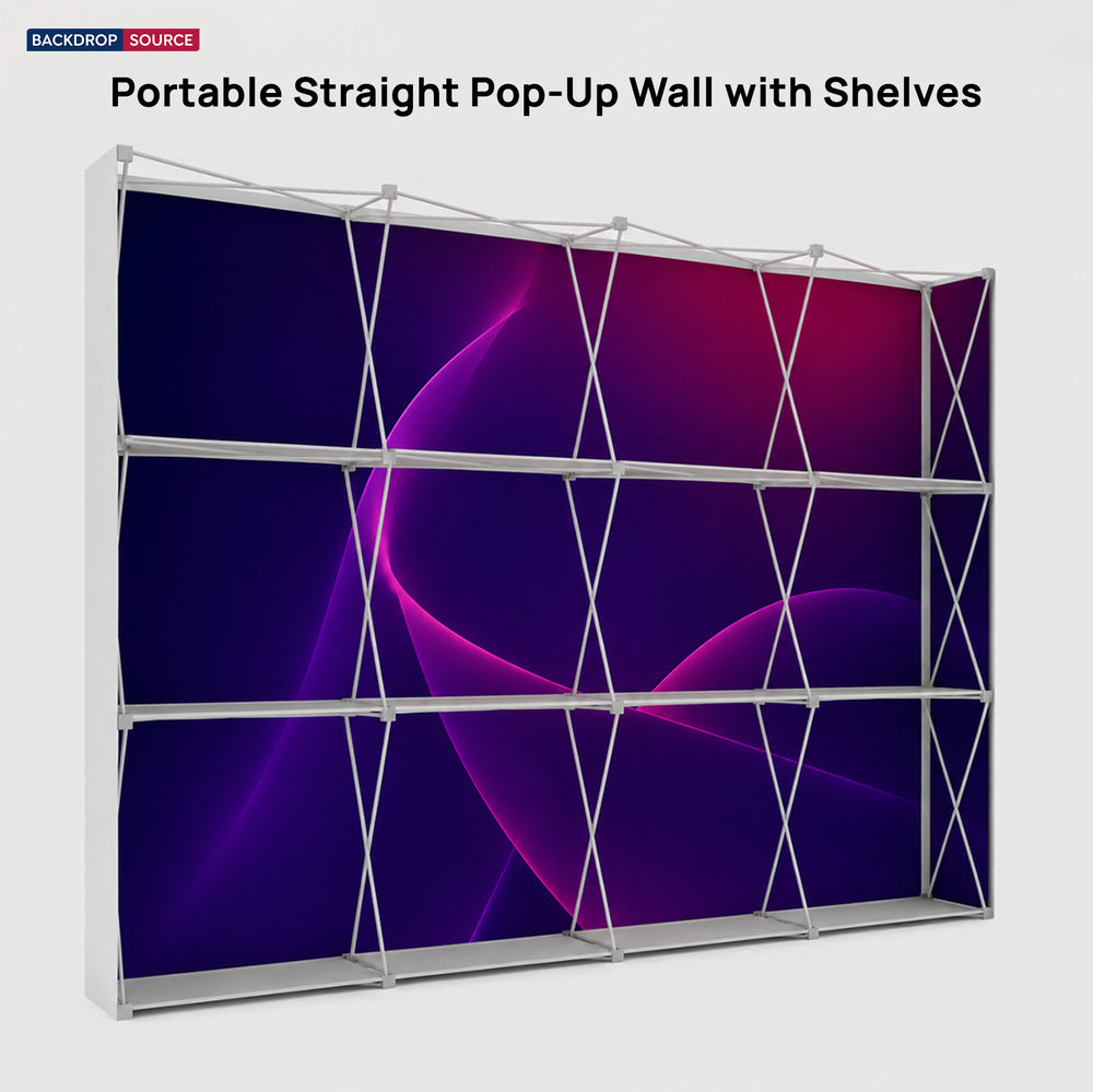 Portable Straight Pop-Up Wall with Shelves