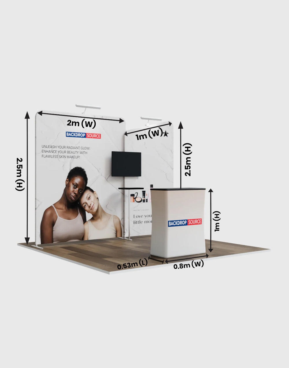 3x3m Booth Kit with Wide Straight Wall & Inclined Side Panel