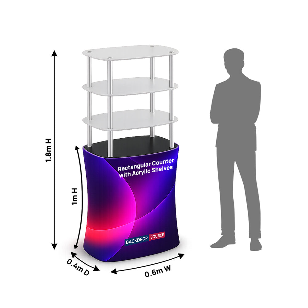Rectangular Fabric Display Counter with Acrylic Triple Shelves