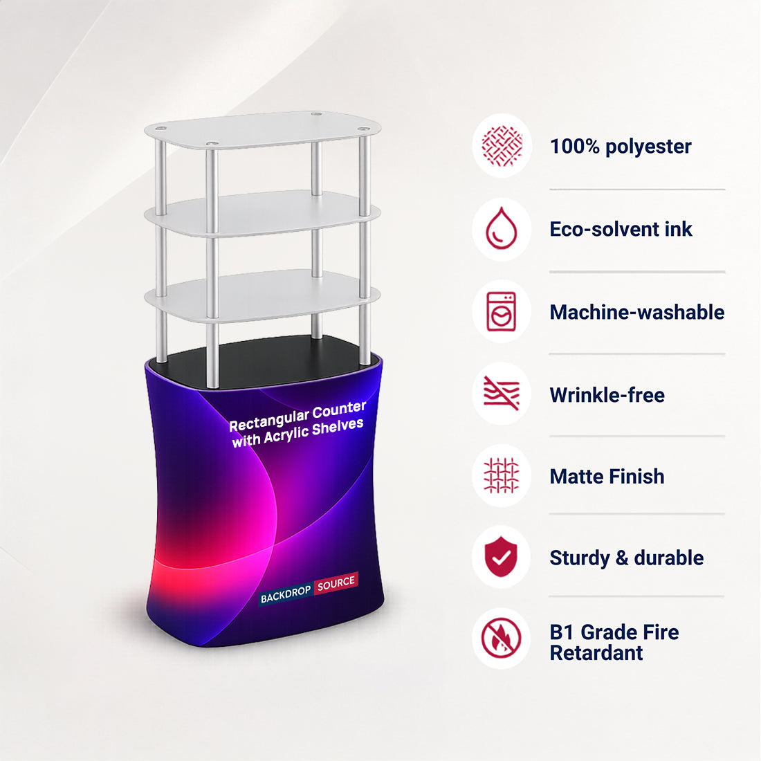 Rectangular Fabric Display Counter with Acrylic Triple Shelves