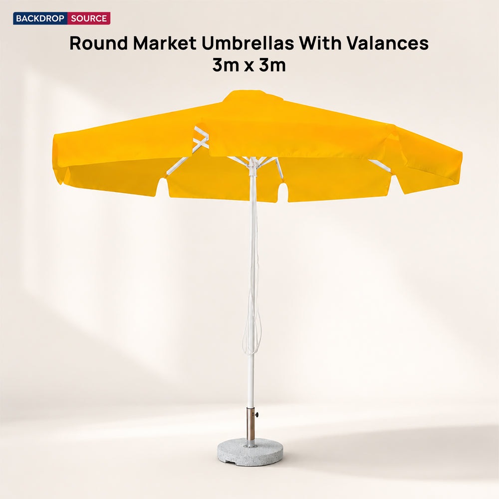 Round Market Umbrellas With Valances – 3m x 3m