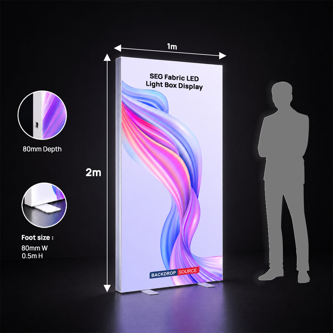 SEG Frameless Fabric Led Light Box Display - 1m W x 2m H