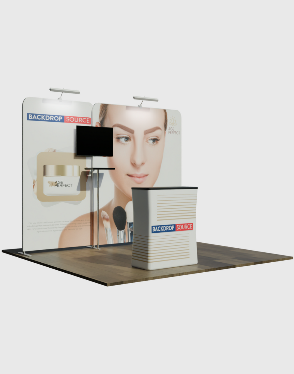 3x3m Straight Wall Booth Kit with Counter & TV Mount