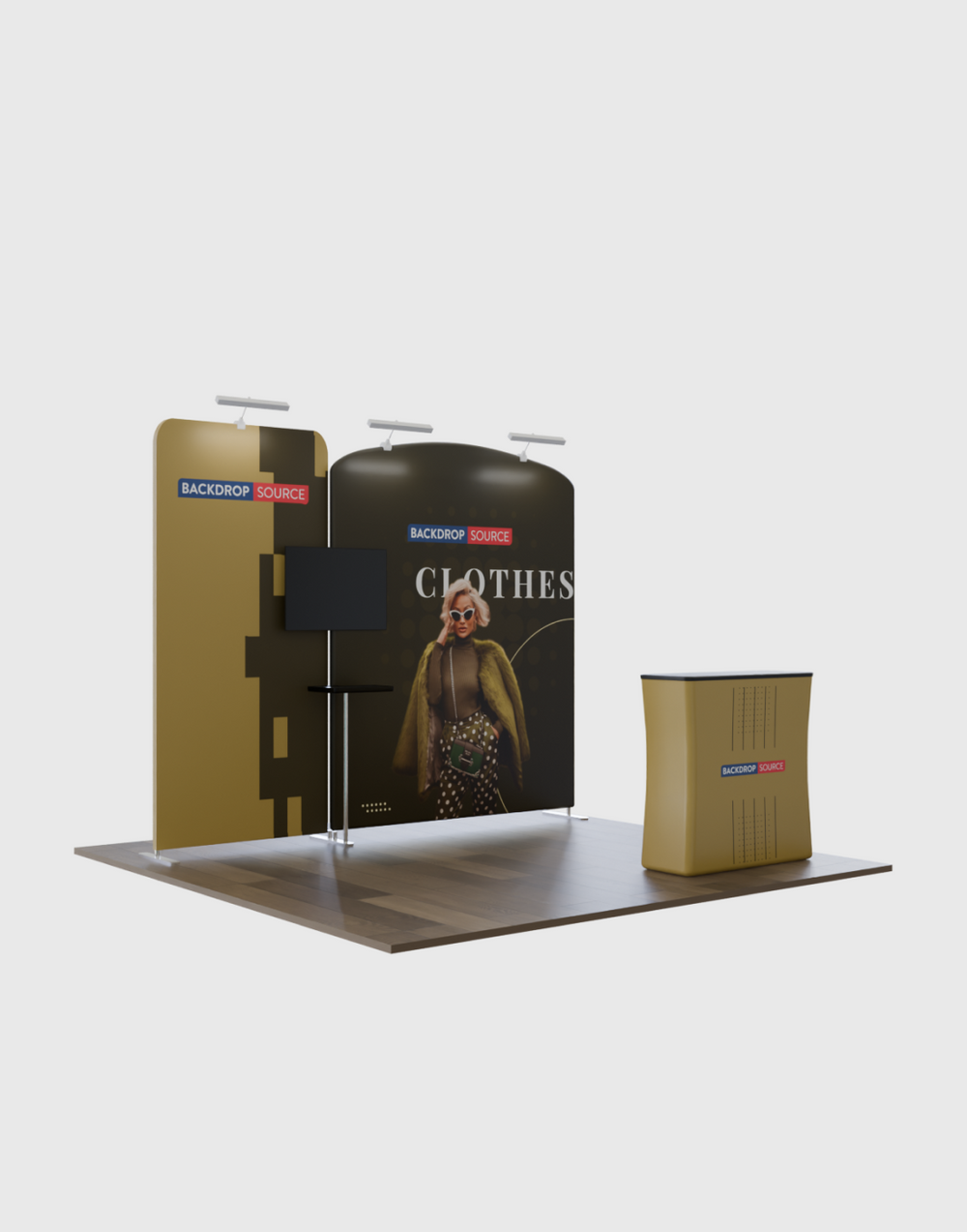 3x3m Booth Kit with Sloped & Straight Walls, Counter & TV Mount