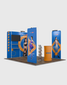 3x3m Booth Kit with Backwall, 2 Banners, TV Shelf & Oval Counter