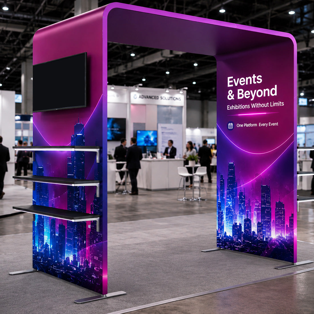 Fabric Square Arch Booth Display with Shelf & TV Mount