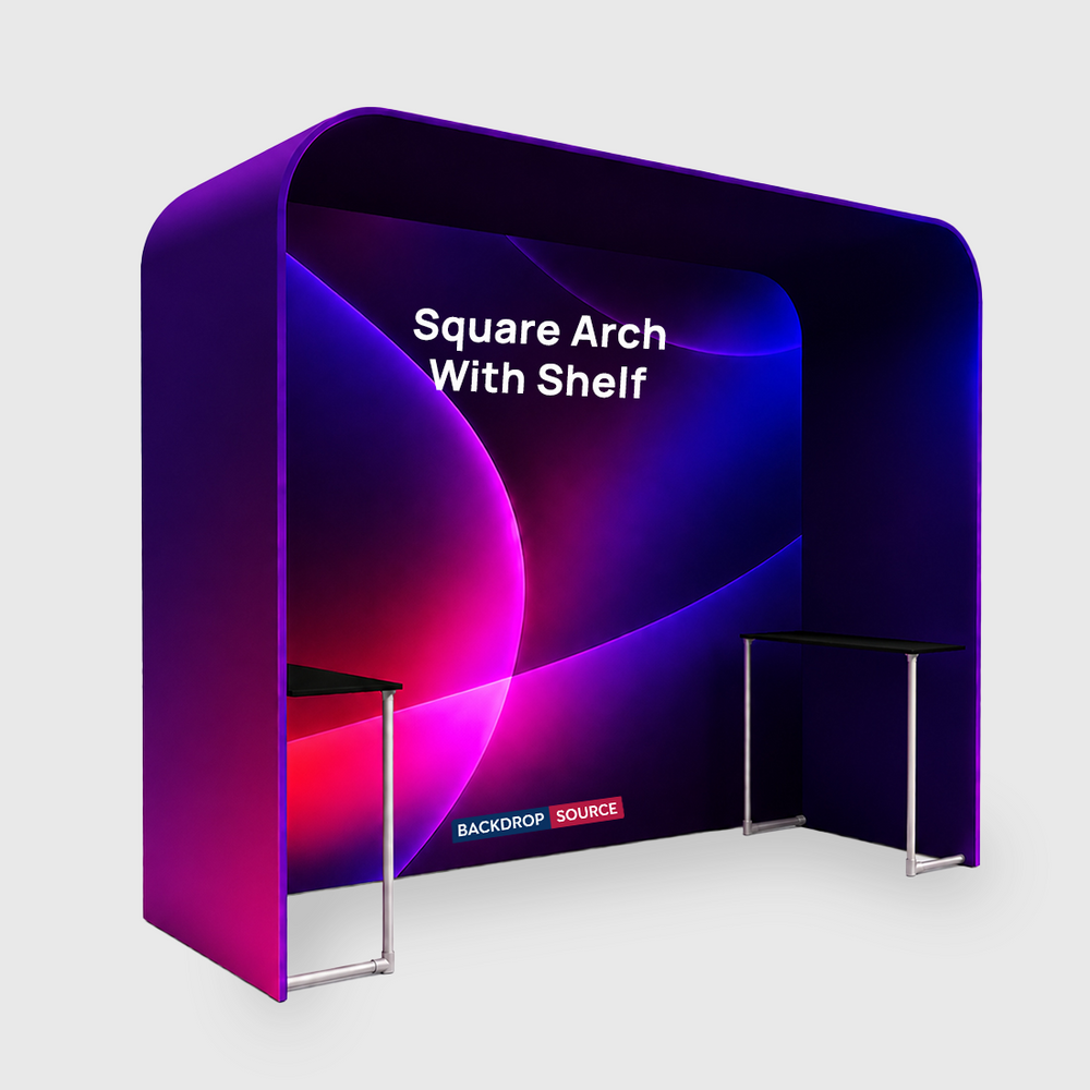 Square Arch Fabric Trade Show Booth with Built-In Shelf