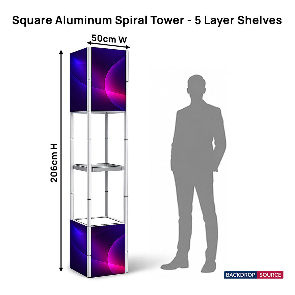 Square Portable Aluminum Spiral Tower Display - 5 Layer Shelves