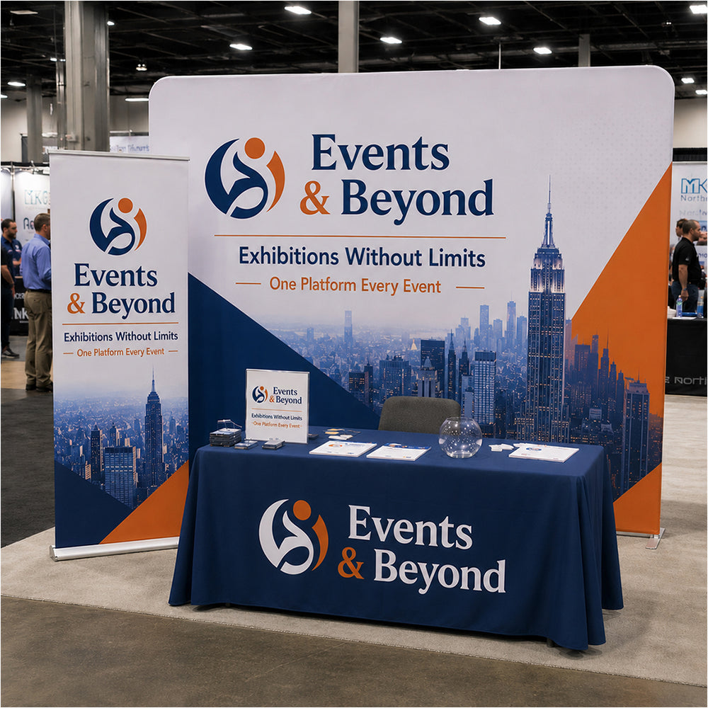 3x3m Starter Booth Kit with Backwall, Banner Stand & Table Cover