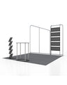 3x3m Booth Kit with Inclined Wall, Pegboard Shelving & Roll-Up