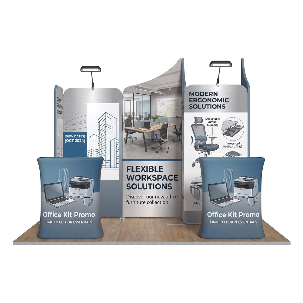 Magnetic Straight & Slope Fabric Banner Stand Exhibition Kit with Pop-Up Booth - front view
