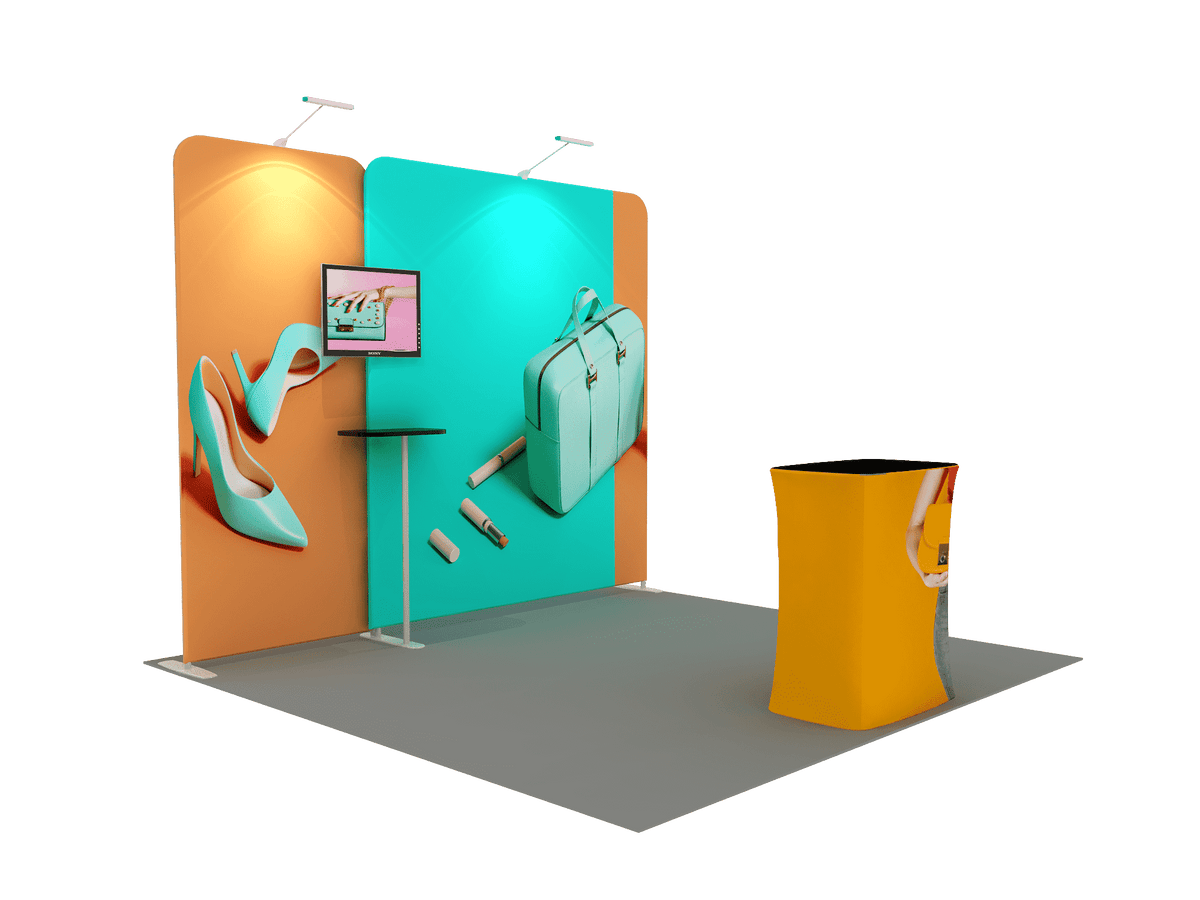 3x3m Straight Wall Booth Kit with Counter & TV Mount