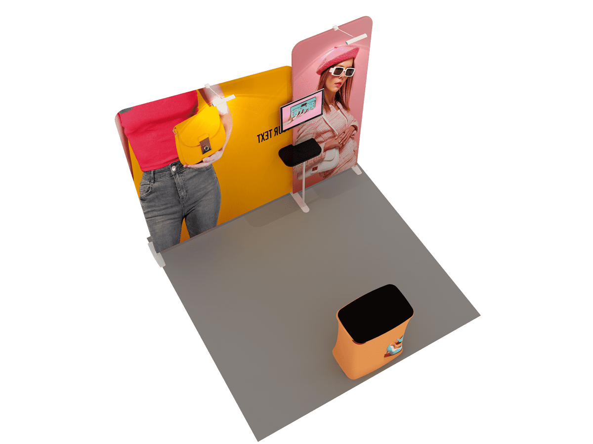 3x3m Booth Kit with Straight & Inclined Walls, Counter & TV Mount